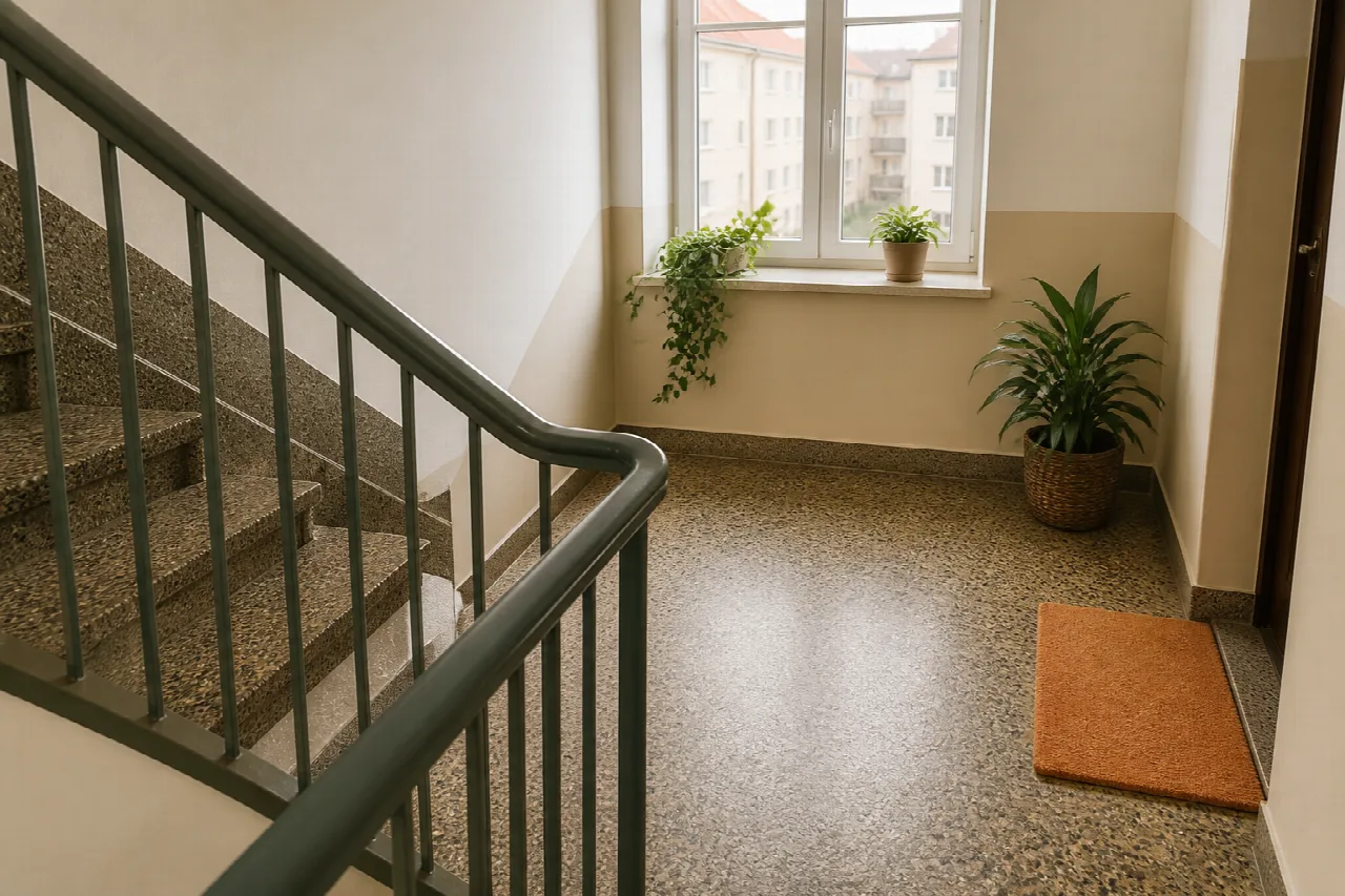 Světlé společné prostory plzeňského domu