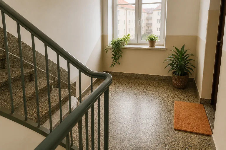 Čisté schodiště a společná chodba domu